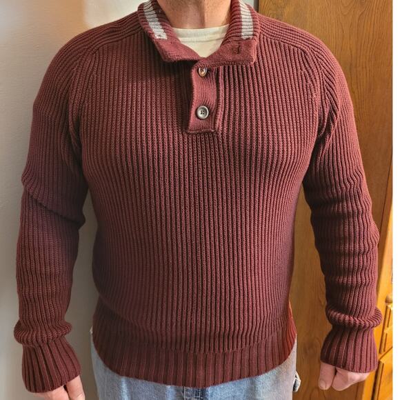 AMERICAN EAGLE AEO AE77 Mens Burgundy Red Ribbed Sweater Sz Large Y2K Cotton - Picture 1 of 11